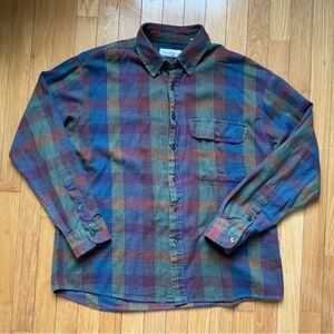 Penguin Club Mens Button Front Long Sleeve Cotton Plaid Shirt XL 90’s Blue Red